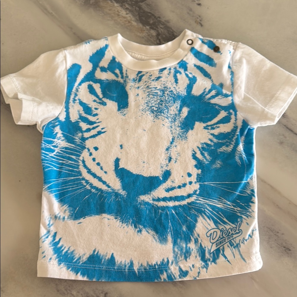 DIESEL BABY Blue and White Tiger Graphic Tee